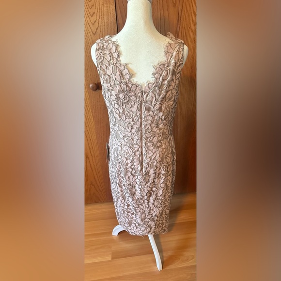 NWT Eliza J Womens Tulip Hem Dress Blush Pink Lace V Neck Lined Cocktail - Picture 2 of 16